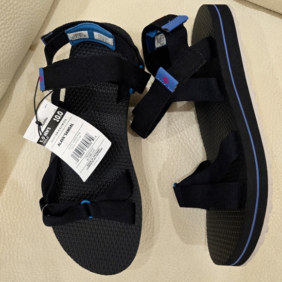 Columbia ALAVA  Black Blue Sandals Shoes  Flats Velcro Ajust Size 10 Insole 11" - Picture 3 of 8